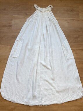 Isabel Marant Etoile Women's Fringe Slubbed Cotton Boho Maxi Dress White Size 36